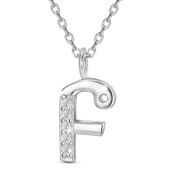 SHEGRACE 925 Sterling Silver Initial Letter F Pendant Necklace W Cubic Zirconia - Picture 1 of 5